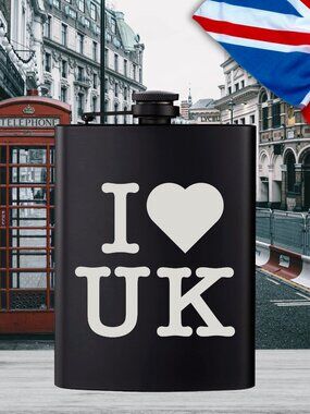 Personalized I Love UK Black Flask | United Kingdom | UK | Flask | British
